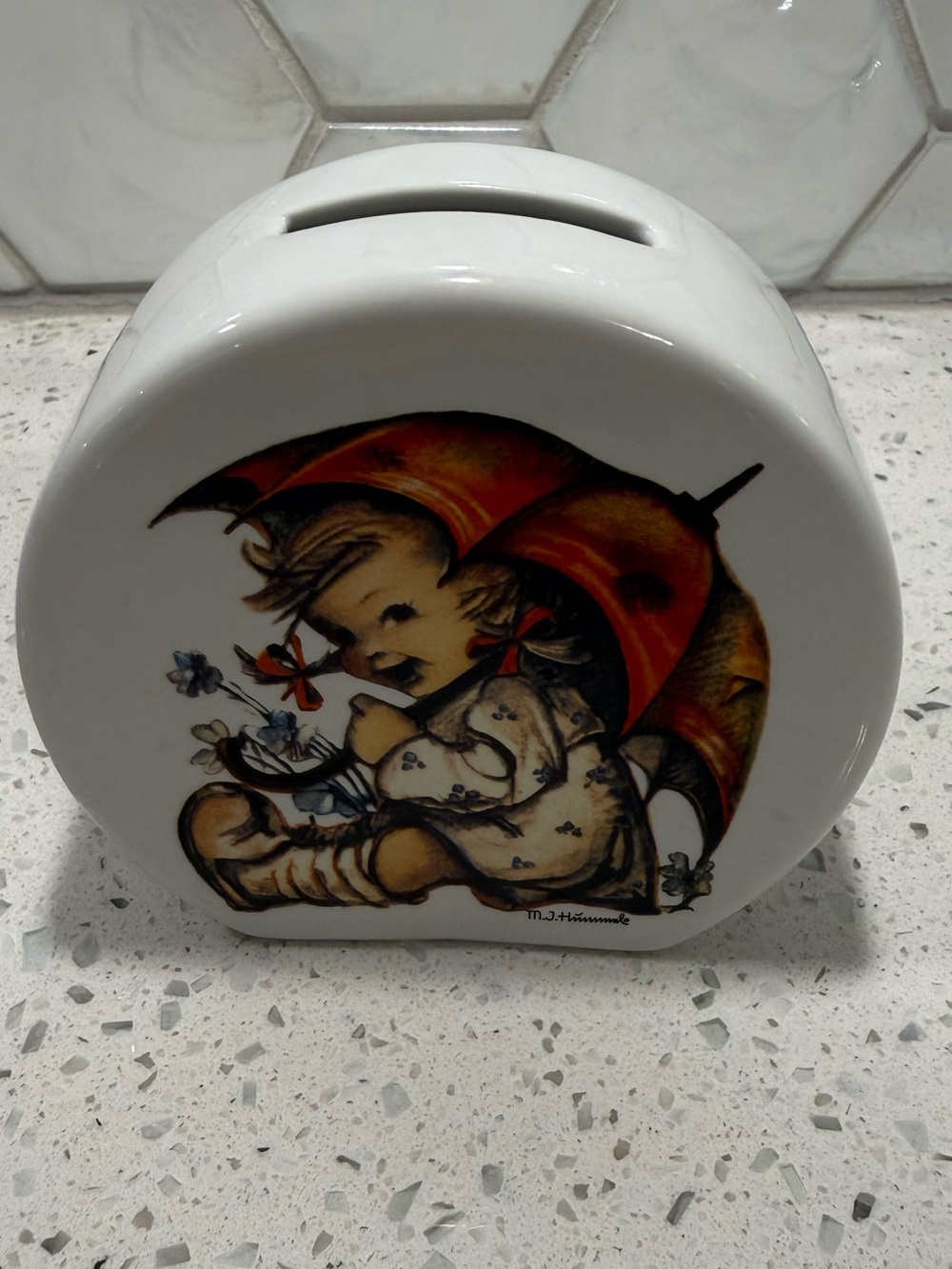 M.I. Hummel Vintage Umbrella Girl Porcelain Coin Bank Original Reutter Porzellan